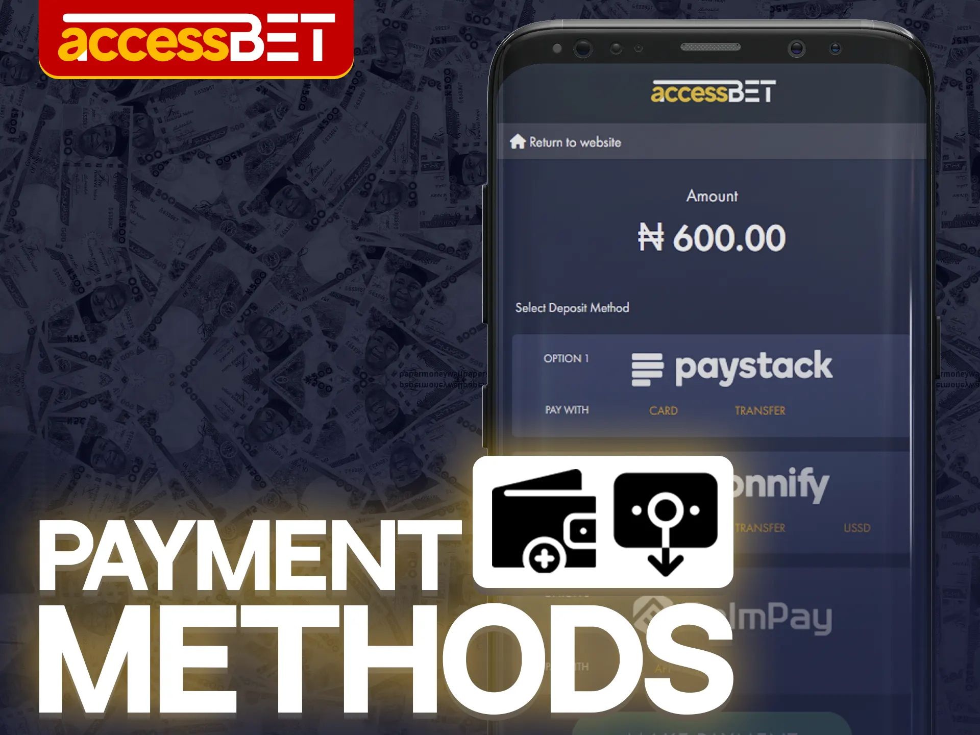 Popular and reliable payment systems are available in the Accessbet app.