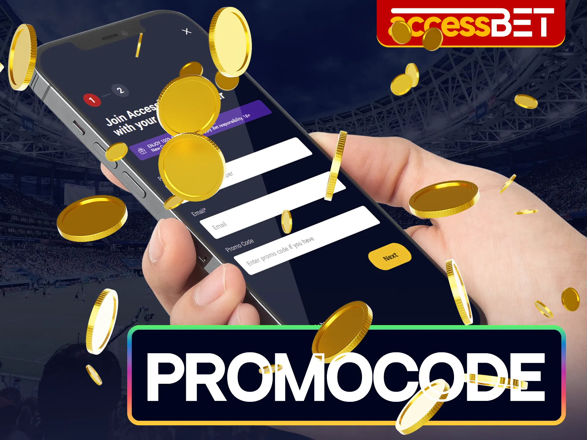 During registration, you can enter the promo code to get a bonus from Accessbet.