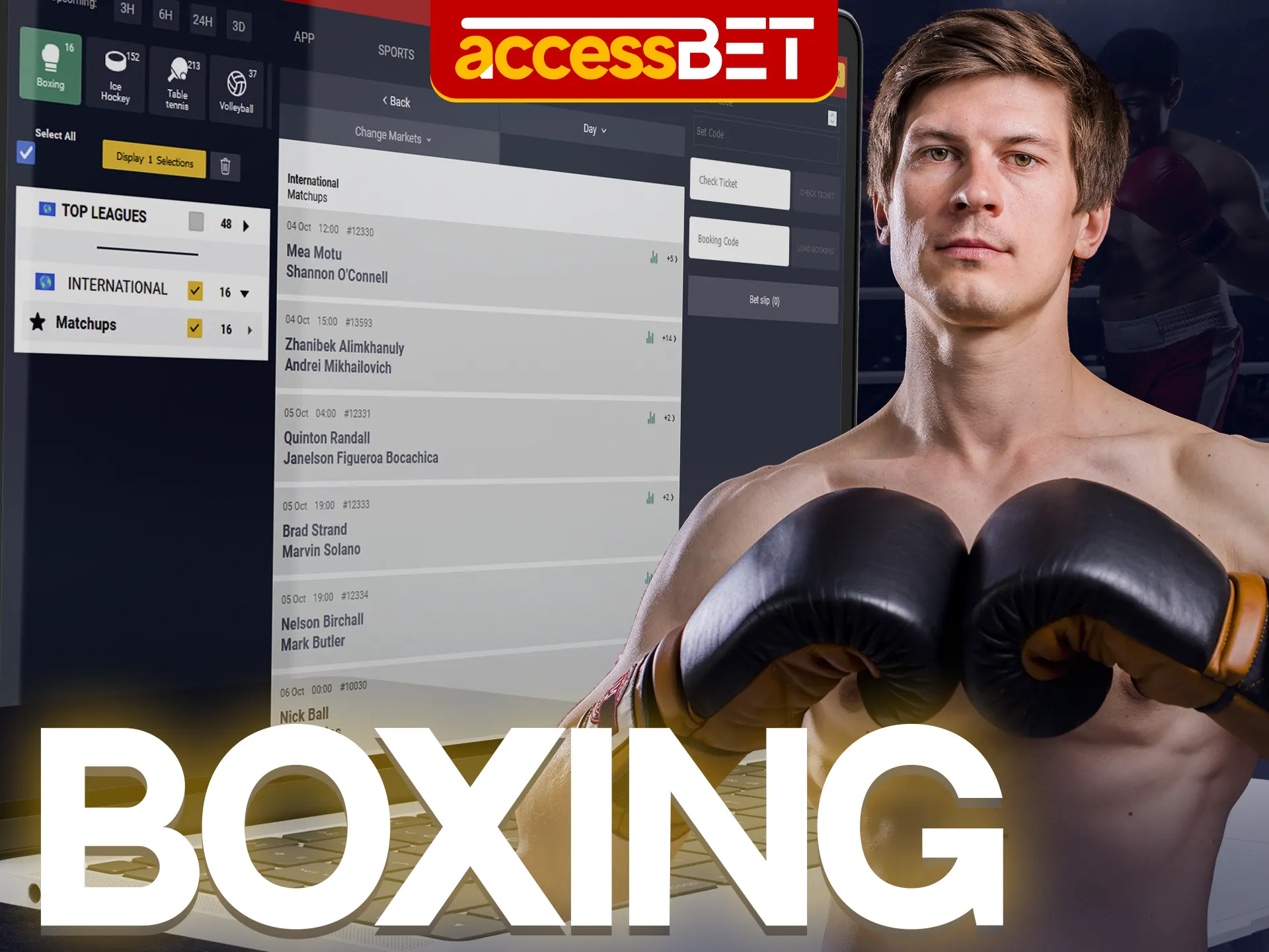 Use Accessbet for boxing betting.