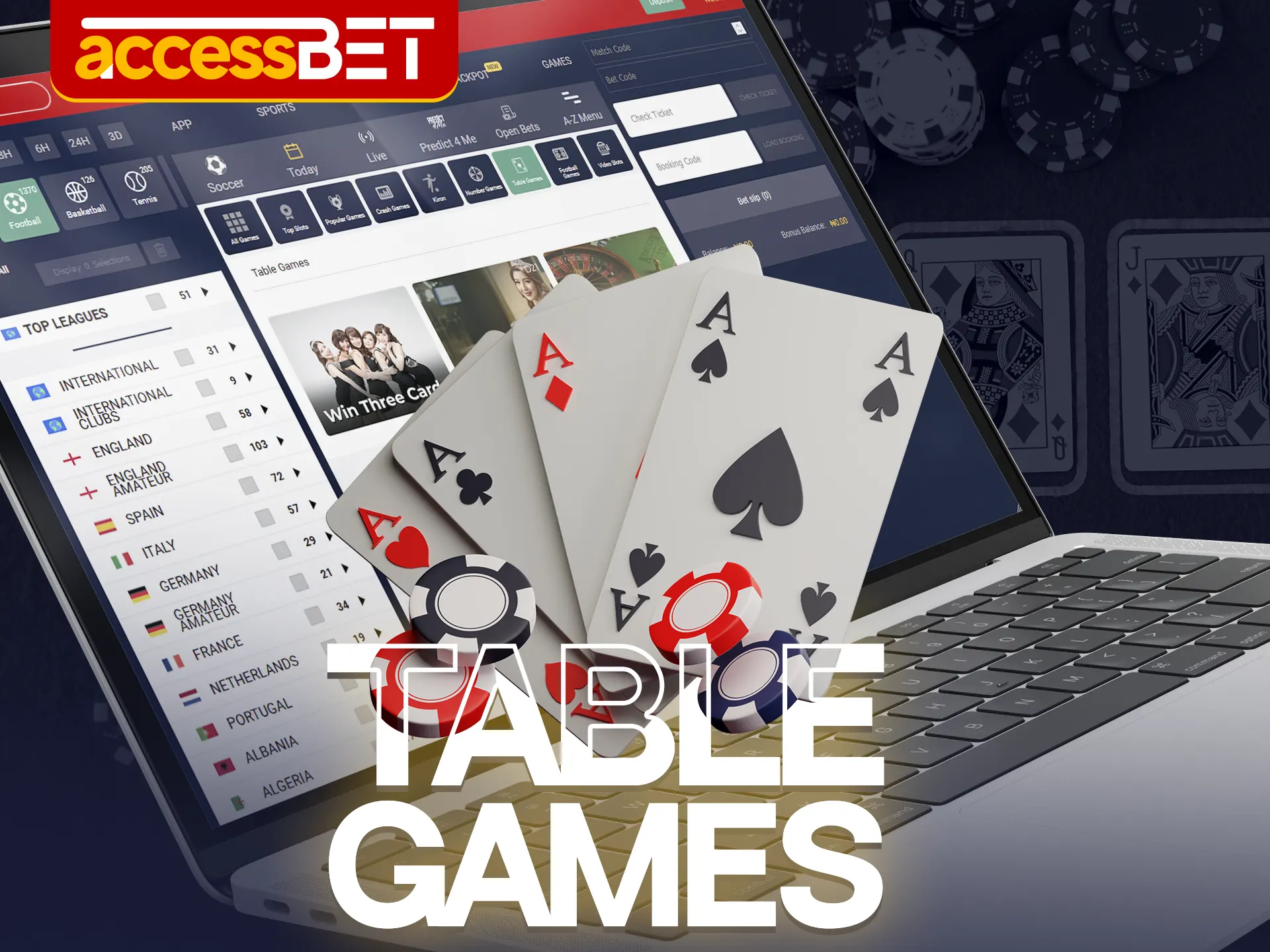 Start playing popular table games at Accessbet online casino.