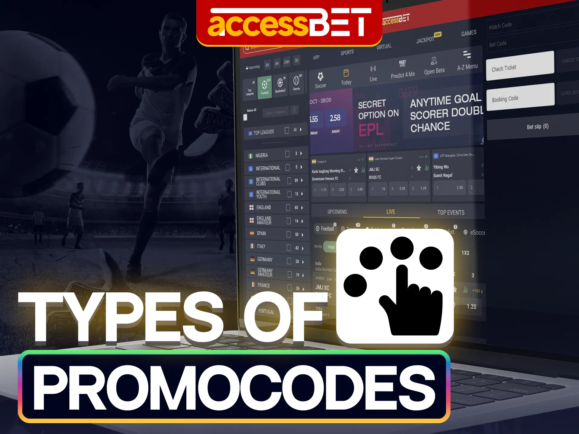 There are several types of promo codes available on the AccessBet website that provide users with various unique bonuses.