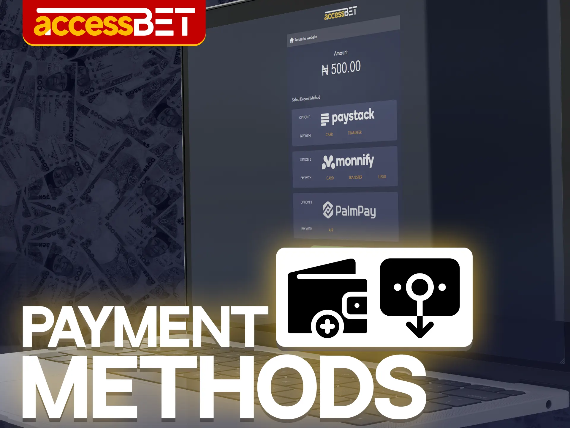 Use convenient and favourable for you deposit and withdrawal methods from AccessBet.