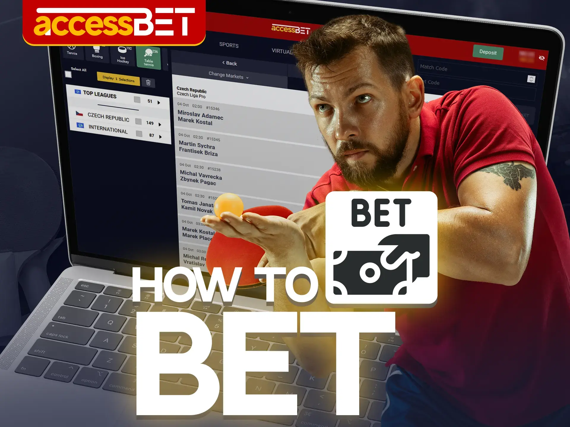 On the AccessBet website you can choose any table tennis event and bet on it.