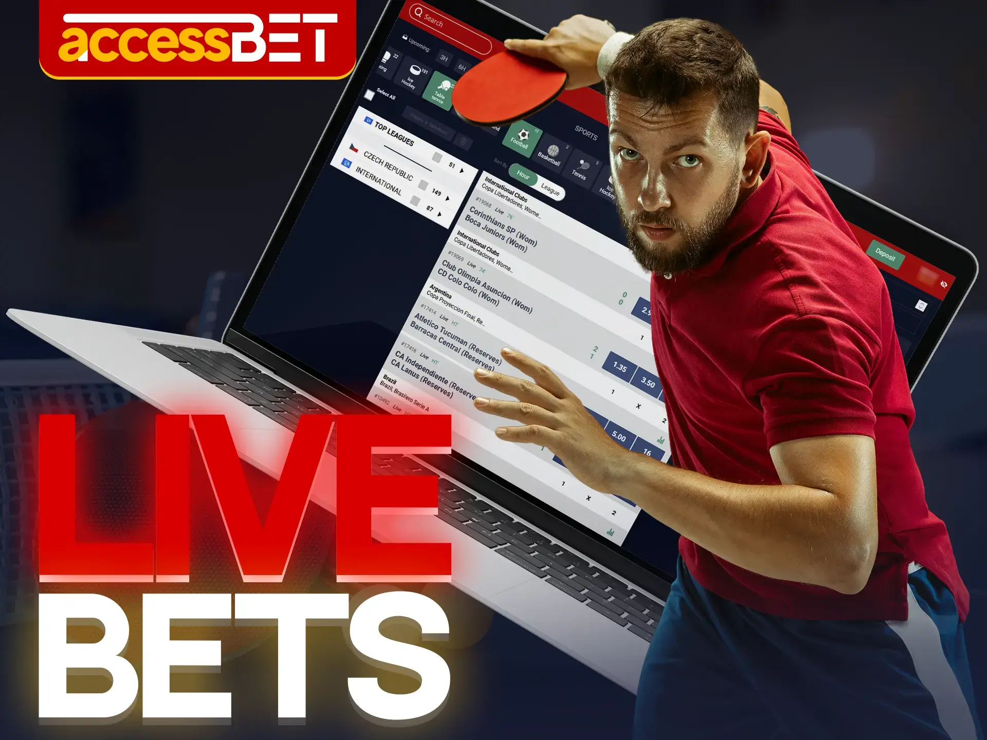 Test your luck when betting on table tennis at AccessBet during live streaming.